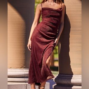 Lulu’s Burgundy Glitter Formal Dress